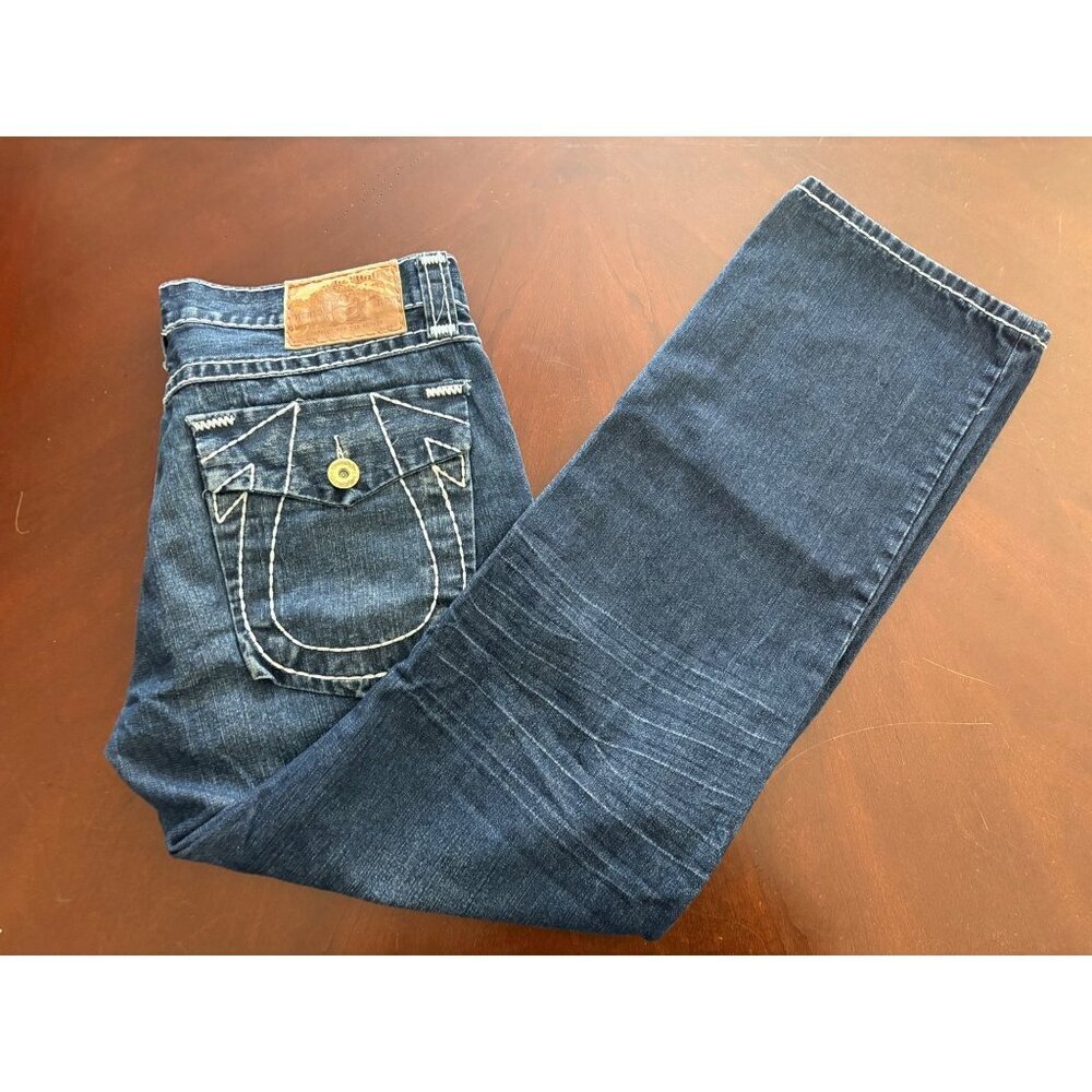 True Religion Y2K Super T World Tour Big Horseshoe Flap Jeans Dark Wash 36 x 33 - Picture 13 of 15